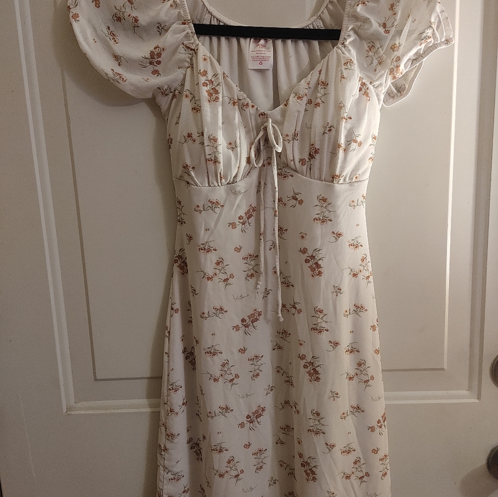 No Boundaries Milk Maid Mini Dress cream floral Cap Sleeve Size XS Boho Feminine